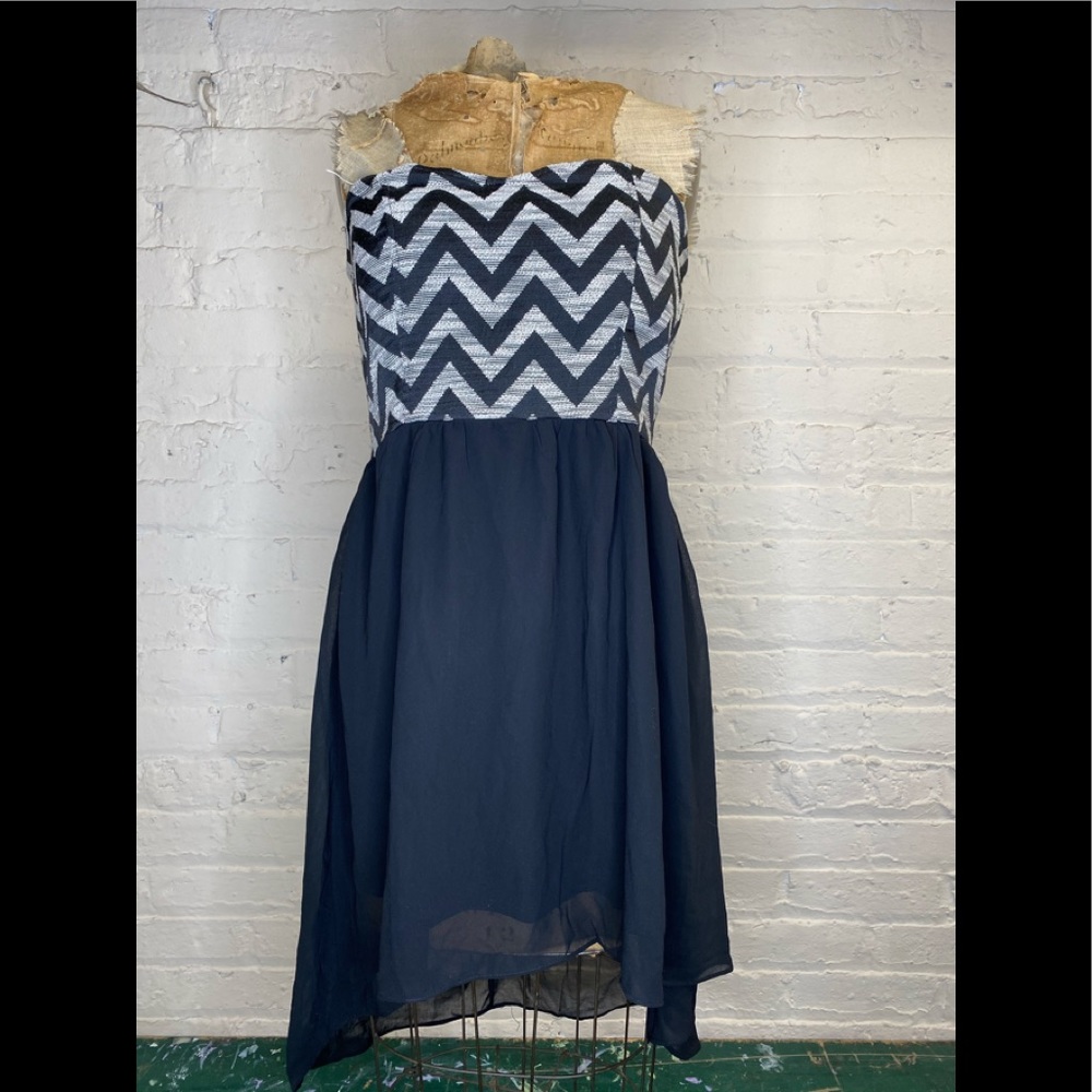 Blue Strapless Dress- high low
